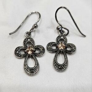 Silver and Pink Cross Earrings